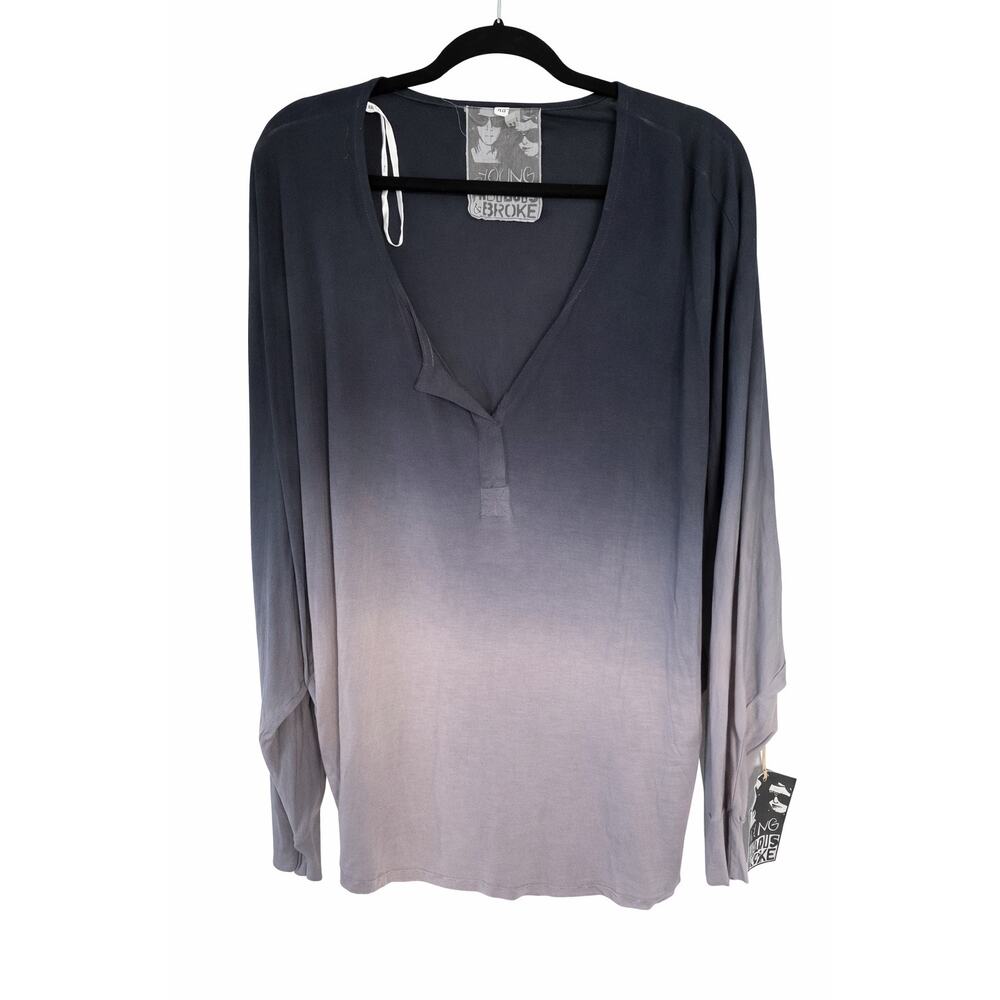 Young Fabulous & Broke Tina Ombre Top XS Boho Goth‎ Long Sleeve Dip Dye Rayon